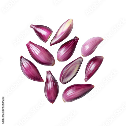 Red Shallot Bulbs, Freshly Harvested, Isolated on Black Background