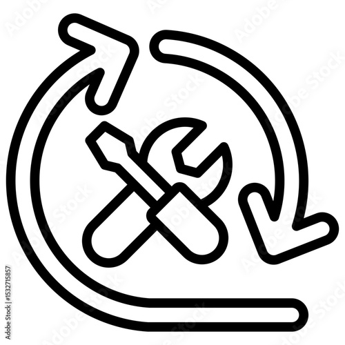 Skill Rotation Outline Style Icon - Circular arrows and tools represent rotating tasks or skill training in different areas for trainees