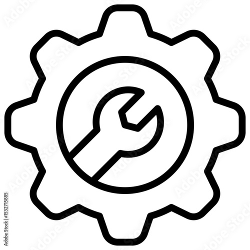 Technical Focus Outline Style Icon - Wrench inside gear illustrates trainee concentration on technical or mechanical skills