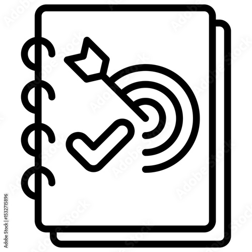 Target Achieved Outline Style Icon - Checklist and target in a notebook represent completed tasks and achieved milestones by the trainee