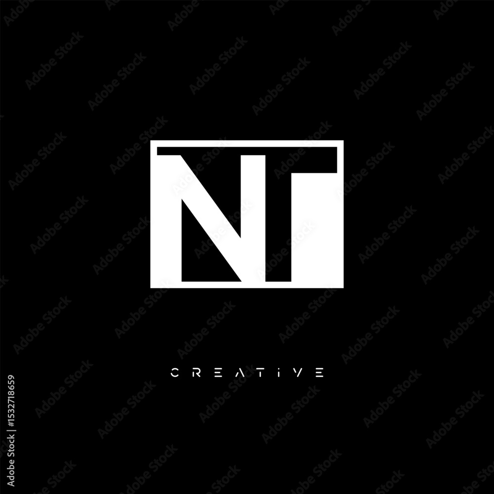 Obraz premium NT Negative Space Logo – Minimalist Black & White Monogram for Creative Branding, Fashion, Identity & Modern Logo Design 