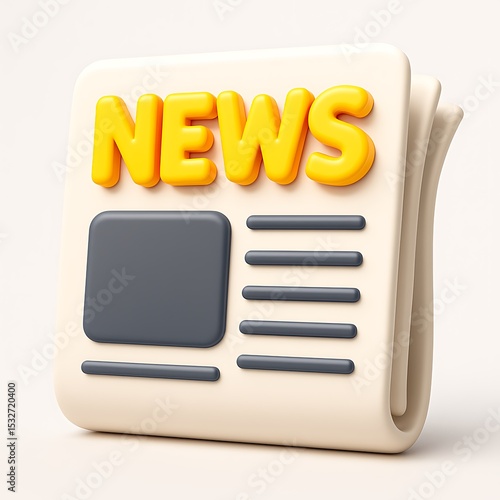 3d icon of a newspaper with yellow news text isolated on white background