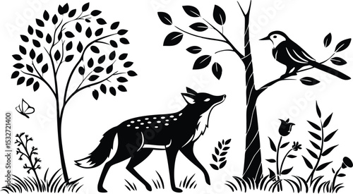 Elegant fawn and bird design perfect for branding logos apparel and websites adding a touch of nature