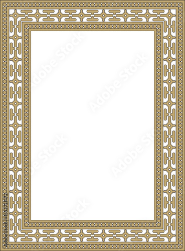 Vector square gold and black ancient Russian ornament. Slavic rectangle, border, frame. Painting of the royal chambers.
