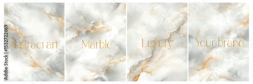 Set of marble white with golden streaks patterns. Liquid vector grunge. White-gray marble streaks with golden streaks. Light stone floor. Templates for designs, postcards, posters, etc.