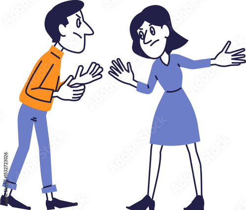 Illustration of a man and woman having a heated argument. Flat cartoon style characters in a tense conversation.