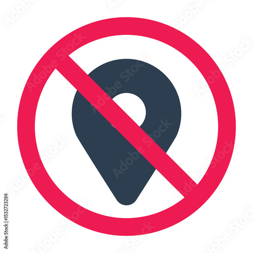 Map pin prohibited sign, no location pin sign, gps position forbidden sign, no map marker allowed symbol
