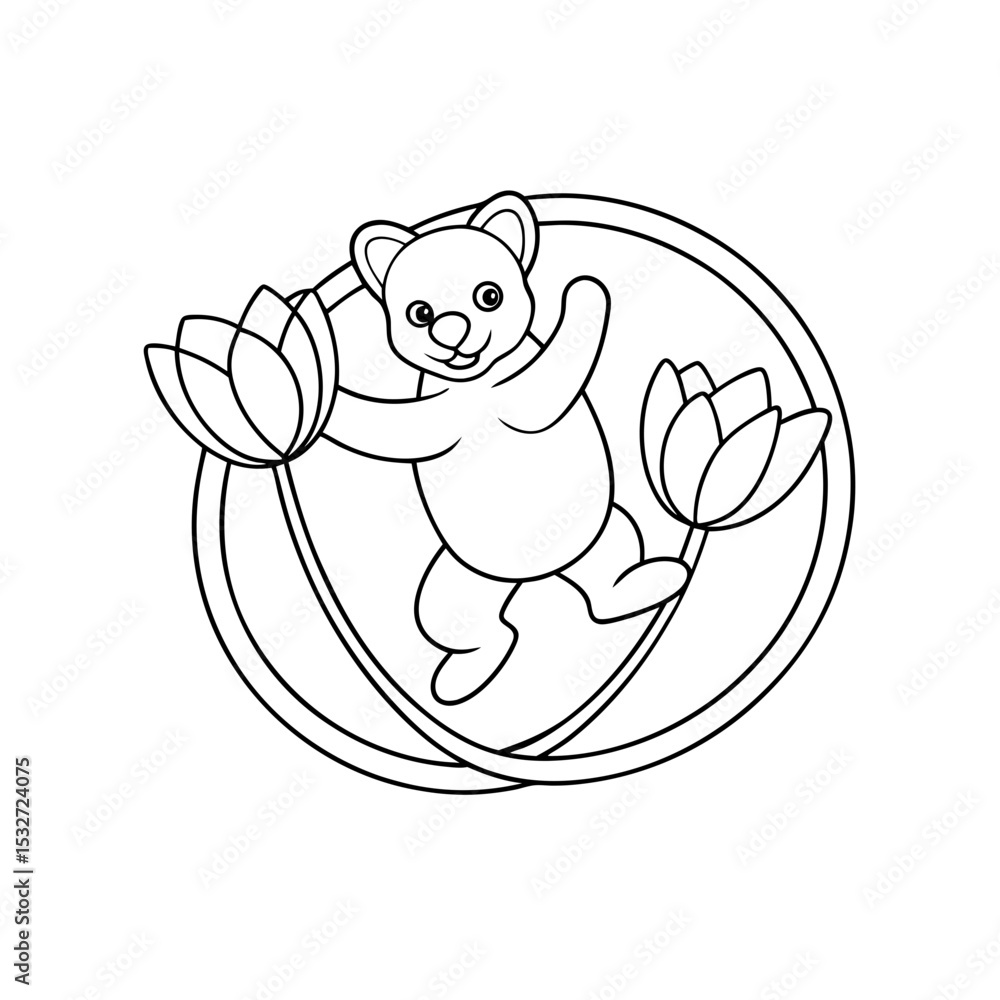 Obraz premium Adorable Bear Jumping Through Outline Art