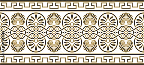 Vector gold and black classic seamless european national ornament. Ethnic pattern of the Romanesque peoples. Border, frame of ancient greece, roman empire.
