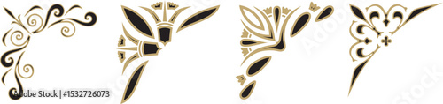 Classic Greek gold and black corner ornament. Vector pattern, ancient Hellenic triangle. European border.

