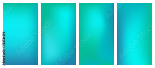 Set of aqua blue gradient background. Aesthetic blue, green colored design cover. Smooth  blurry wallpaper with soft light transitions.