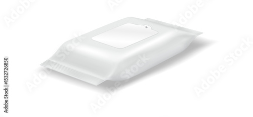Minimalistic 3D rendering of a white wet wipes package. Clean and simple design on a white background. Ideal for branding and product mockups.