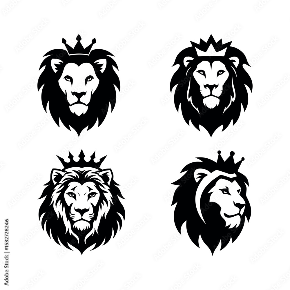 majestic lion heads with crowns black and white majestic lion heads with crowns black and white