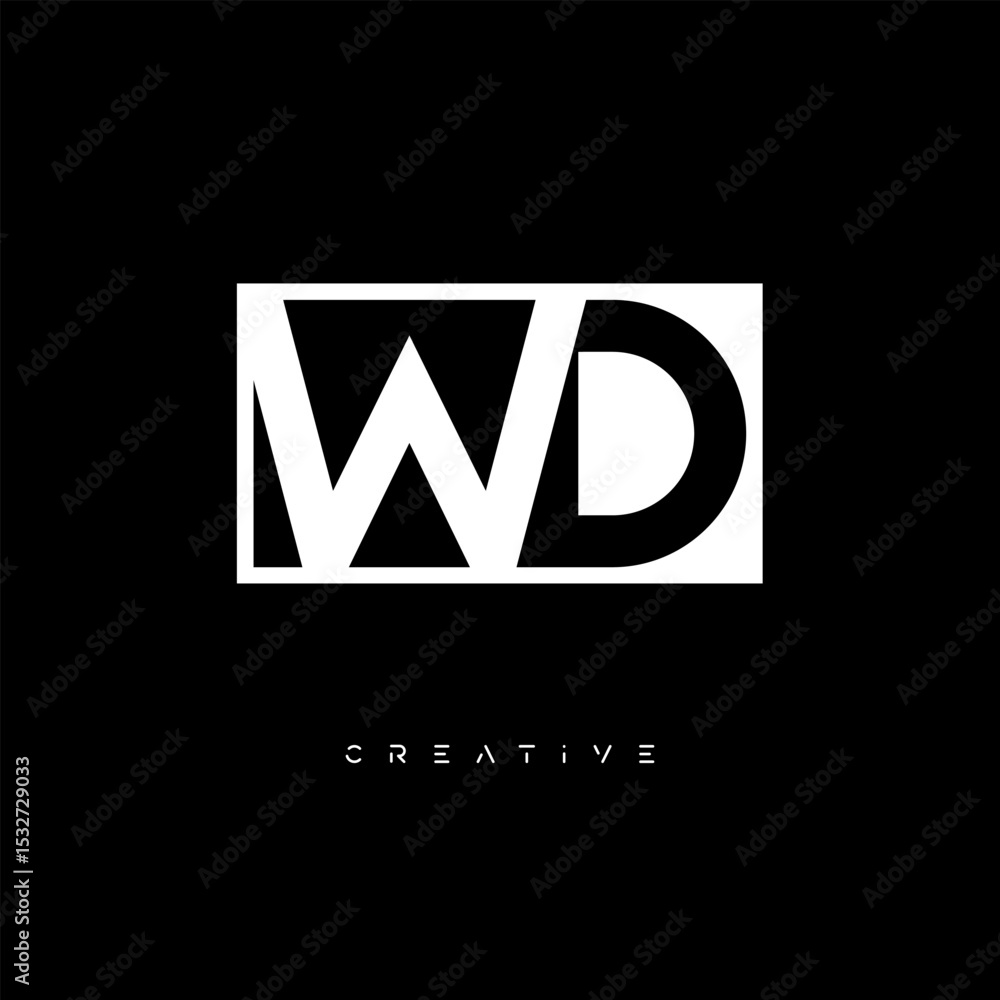 Fototapeta premium WD Negative Space Logo – Minimalist Black & White Monogram for Creative Branding, Fashion, Identity & Modern Logo Design 
