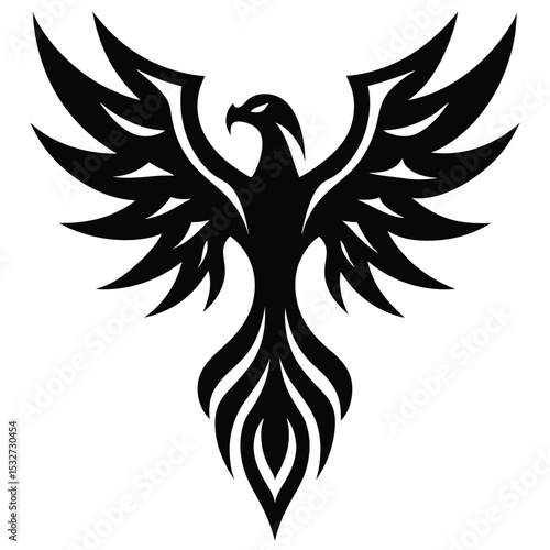 Tribal Phoenix Bird Fiery Wings and Majestic Design