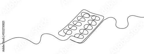 Continuous line, blister pack, medicine Vector lines, cut background, editable strokes.
