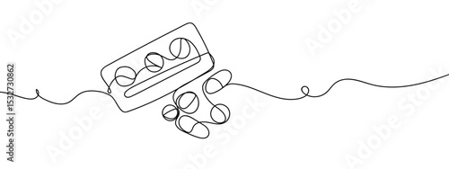 Continuous line, blister pack, medicine Vector lines, cut background, editable strokes.