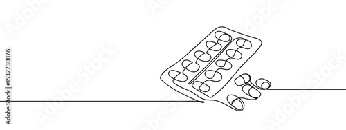 Continuous line, blister pack, medicine Vector lines, cut background, editable strokes.