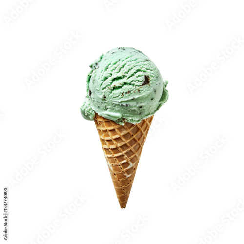 Delicious Mint Chocolate Chip Ice Cream in a Waffle Cone