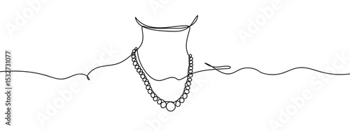continuous line pearl necklace Vector lines, cut background, editable strokes.