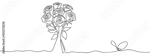 Continuous line, a bouquet of roses, love, beauty, marriage Vector lines, cut background, editable strokes.