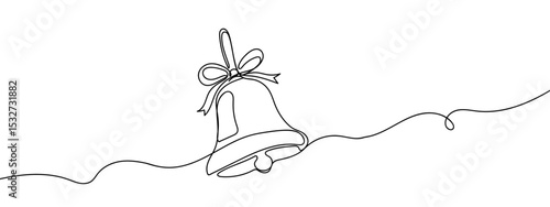 Continuous line Christmas bell Vector lines, cut background, editable strokes.