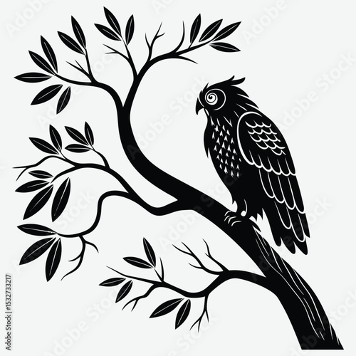 An owl perched on a tree branch image silhouette design vector art and illustration	