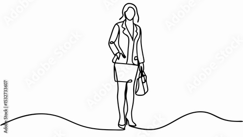 A woman in business suit vector line art for fashion illustration and professional attire design elements isolated on white backgrounf