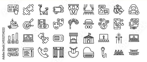 Black and White Line Art Icons Bundle Entertainment Events