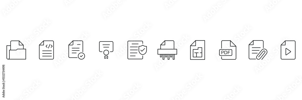 Document set of web icons in outline. Set of document Icons. Containing contract papers, folder, certificate, accept, approved, clipboard, invoice, archive and more. Vector illustration. Document set of web icons in outline. Set of document Icons. Containing contract papers, folder, certificate, accept, approved, clipboard, invoice, archive and more. Vector illustration.