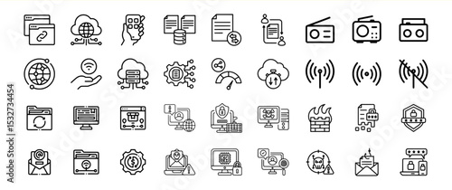 Black and White Line Art Icons Bundle Internet Technology Data Security