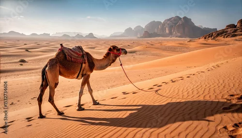 Fototapeta Camel in desert of Jordan, Desert landscape