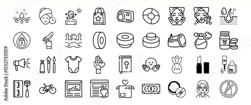 Black and White Line Icons Bundle Skincare Beauty Makeup Tools