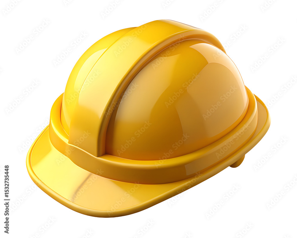 Fototapeta premium Bright Yellow 3D Cartoon Hard Hat Icon - Safety & Construction Symbol on Transparent Background. 
