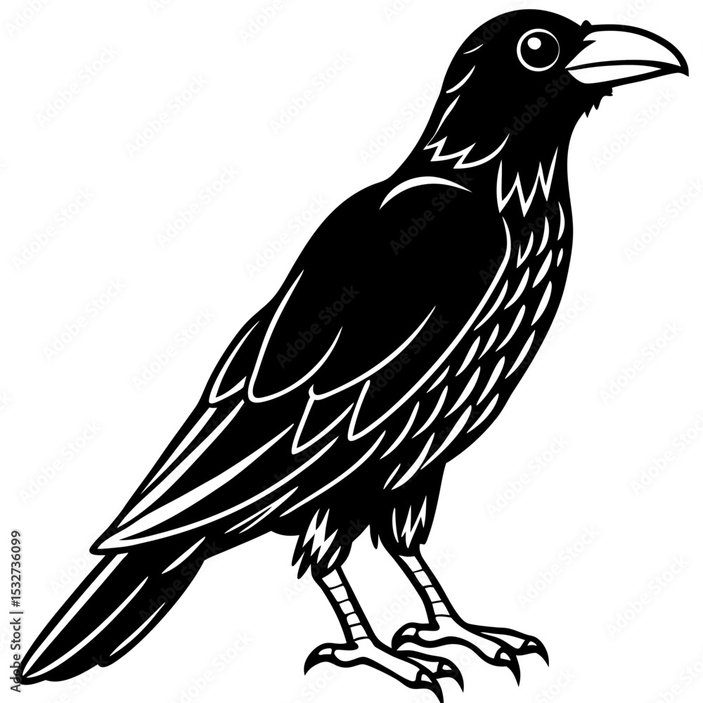 Fototapeta premium Raven Ink line art vector