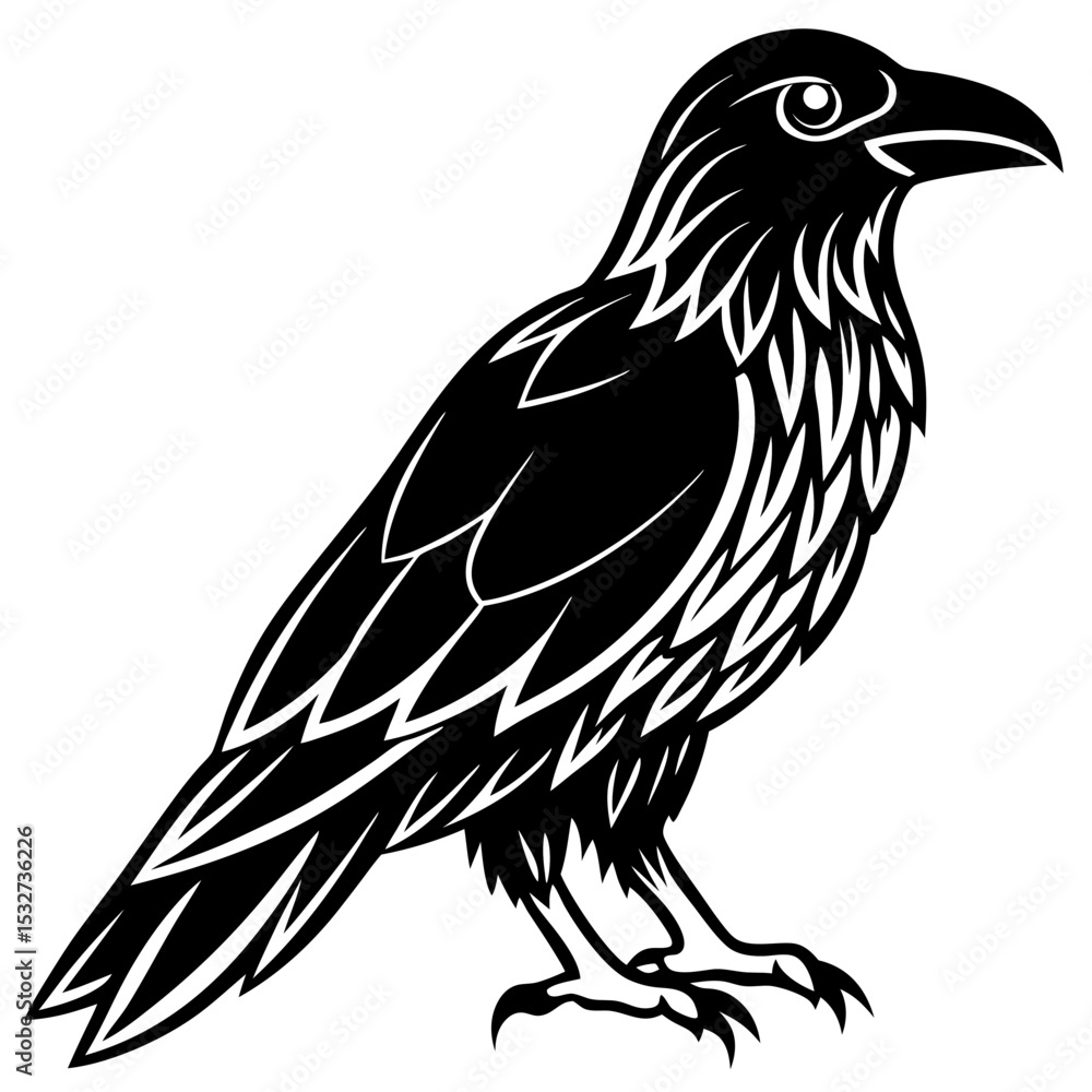 Obraz premium Raven Ink line art vector