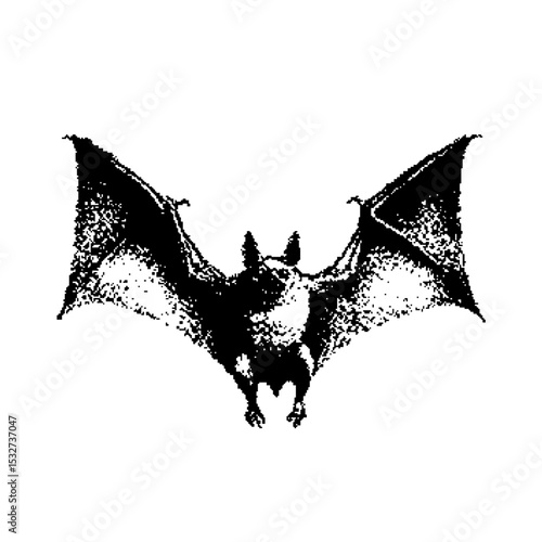 Bat Pixel art. The pixels are scattered, dissolve. Vector monochrome style. Abstract random squares, background. Template. Monochrome style.  Vectores. Vector para descargar