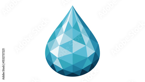 Low poly water droplet vector illustration, transparent background