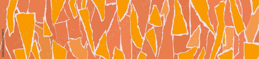 Fototapeta premium Yellow orange pieces of torn paper as abstract patchwork background, pattern, wallpaper, art print