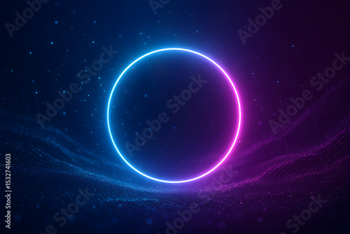 Wallpaper Mural A vibrant neon circle with blue and pink gradients, hovering in a dark digital space filled with abstract particles.. Torontodigital.ca