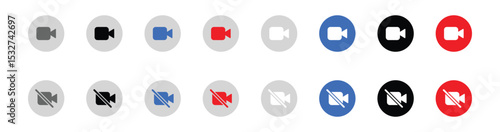 “Camera Off Icon Set – No Video, Mute Camera, and Disabled Camcorder Symbols in Minimal Vector Style for Web and UI Design”