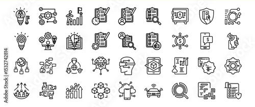Black Line Icons Set Business Strategy Planning Technology Innovation