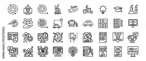 Black Line Icons Set Business Technology Concepts black icons