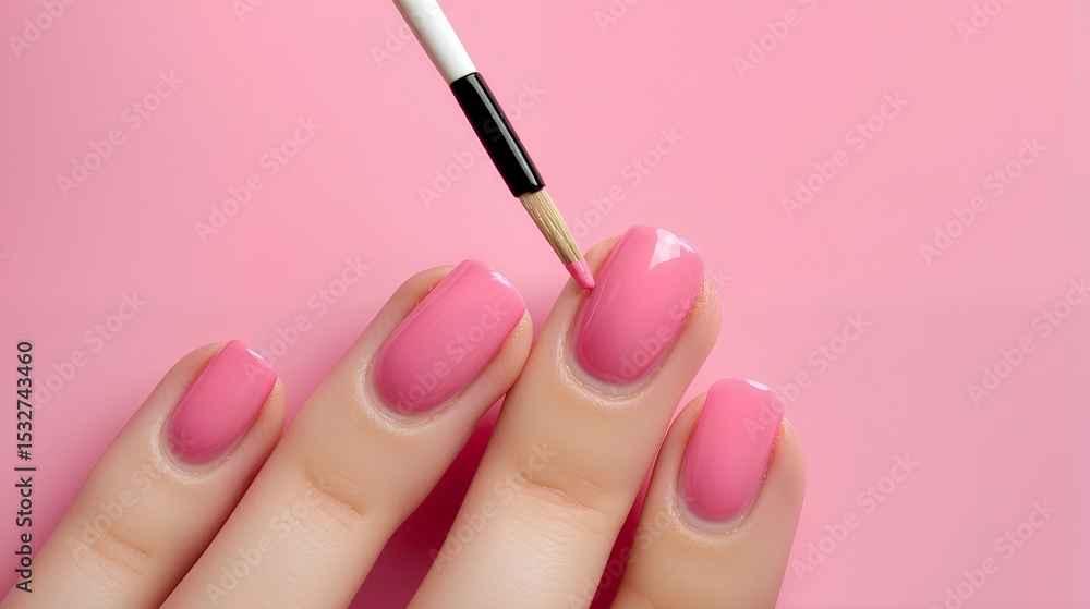 Obraz premium Applying pink nail polish, good for cosmetic advertisement