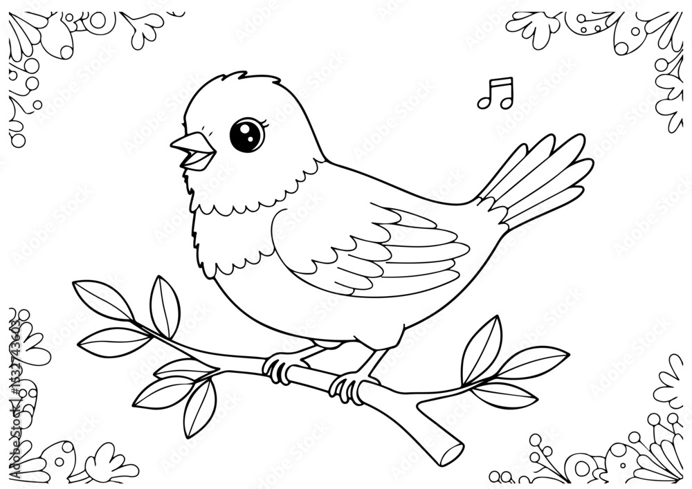 Obraz premium canary cartoon outline line art coloring page for adult childern kids, vector illustration, white background