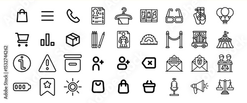 Black Line Icons Set Shopping E Commerce Communication Symbols