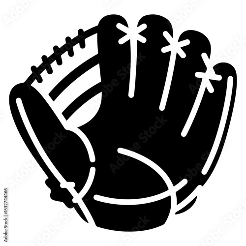 Black and white baseball glove vector illustration, sports equipment icon.