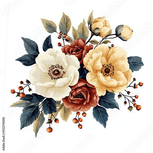 Vintage illustration of an autumn floral generative AI