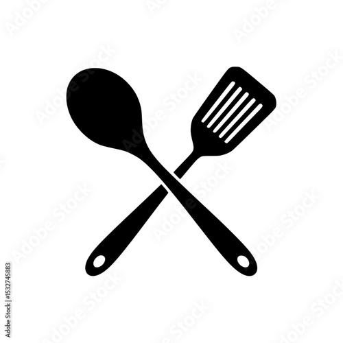 Crossed spoon and spatula icon representing cooking utensils for meal preparation