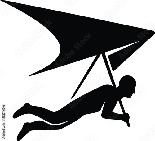 Silhouette hang gliding man flying sky extreme sport vector illustration